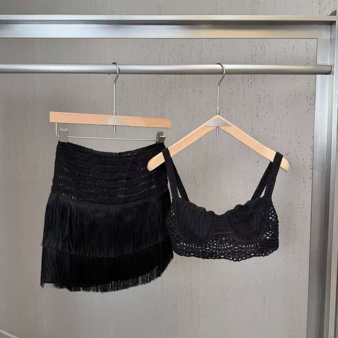 Tassel knitted wrap set