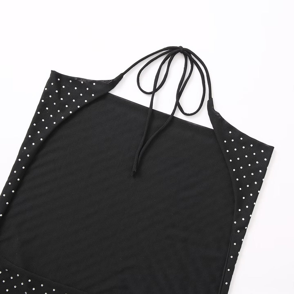 Rhinestone embellished tulle top