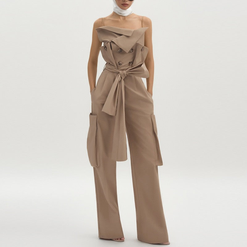 Workwear style off shoulder jumpsuit