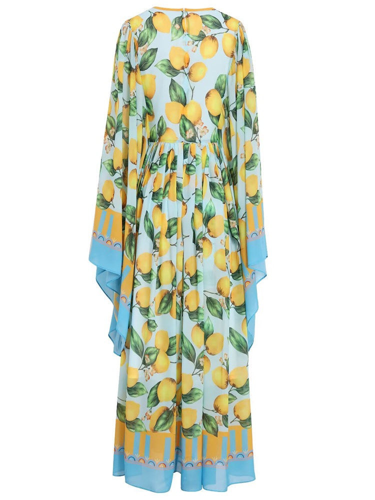 High end lemon print long dress