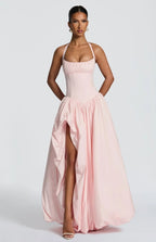 Fishbone French halter neck dress