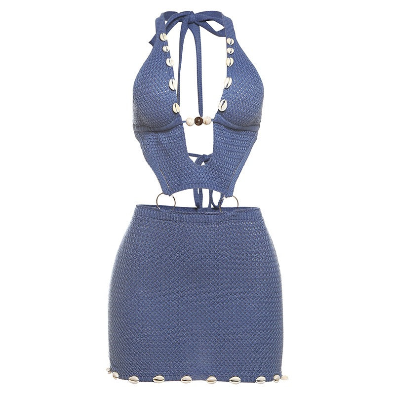 Knitted sexy beaded dress