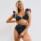 Stitching and ruffled edges bikini