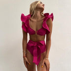 Stitching and ruffled edges bikini