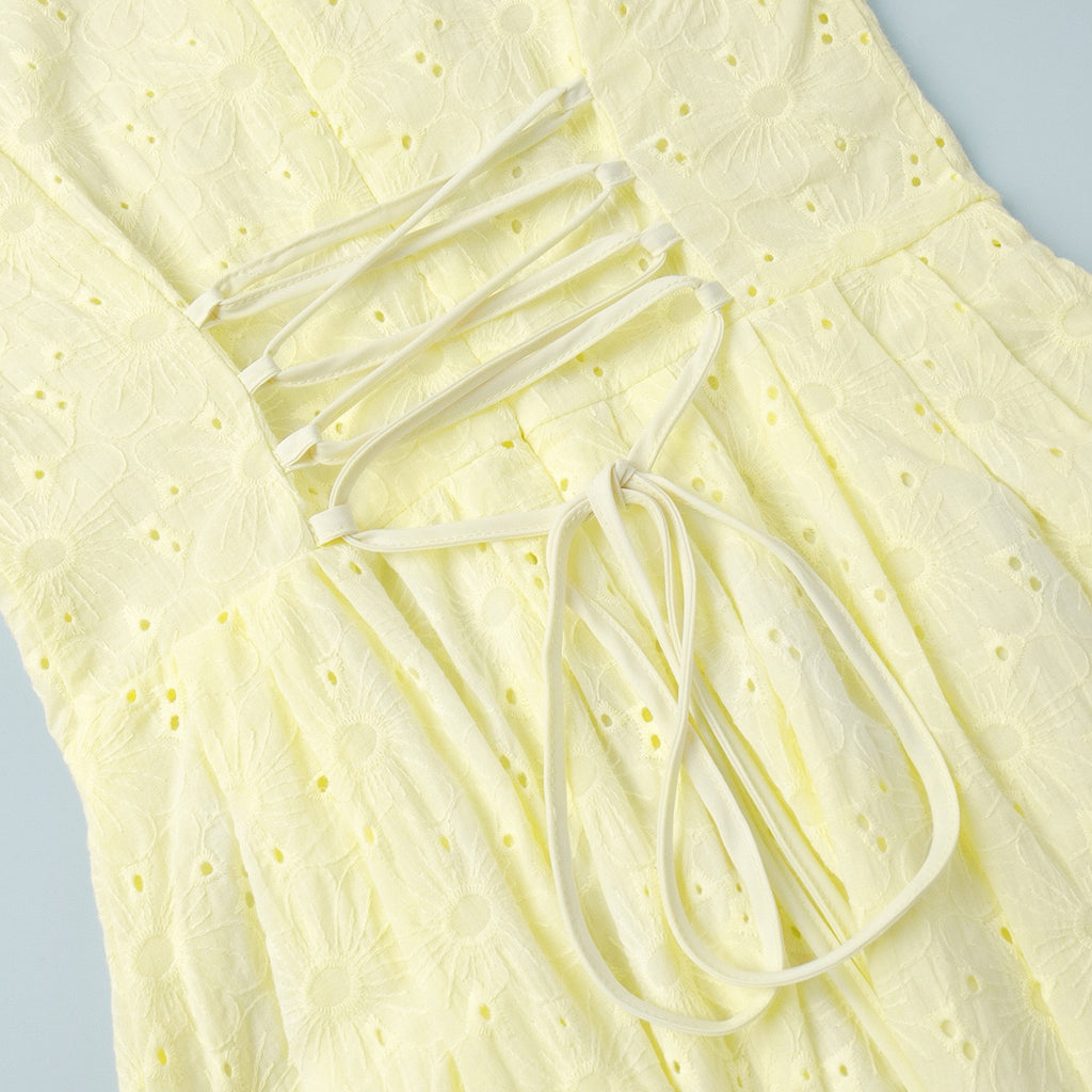 Tie sexy embroidery short dress