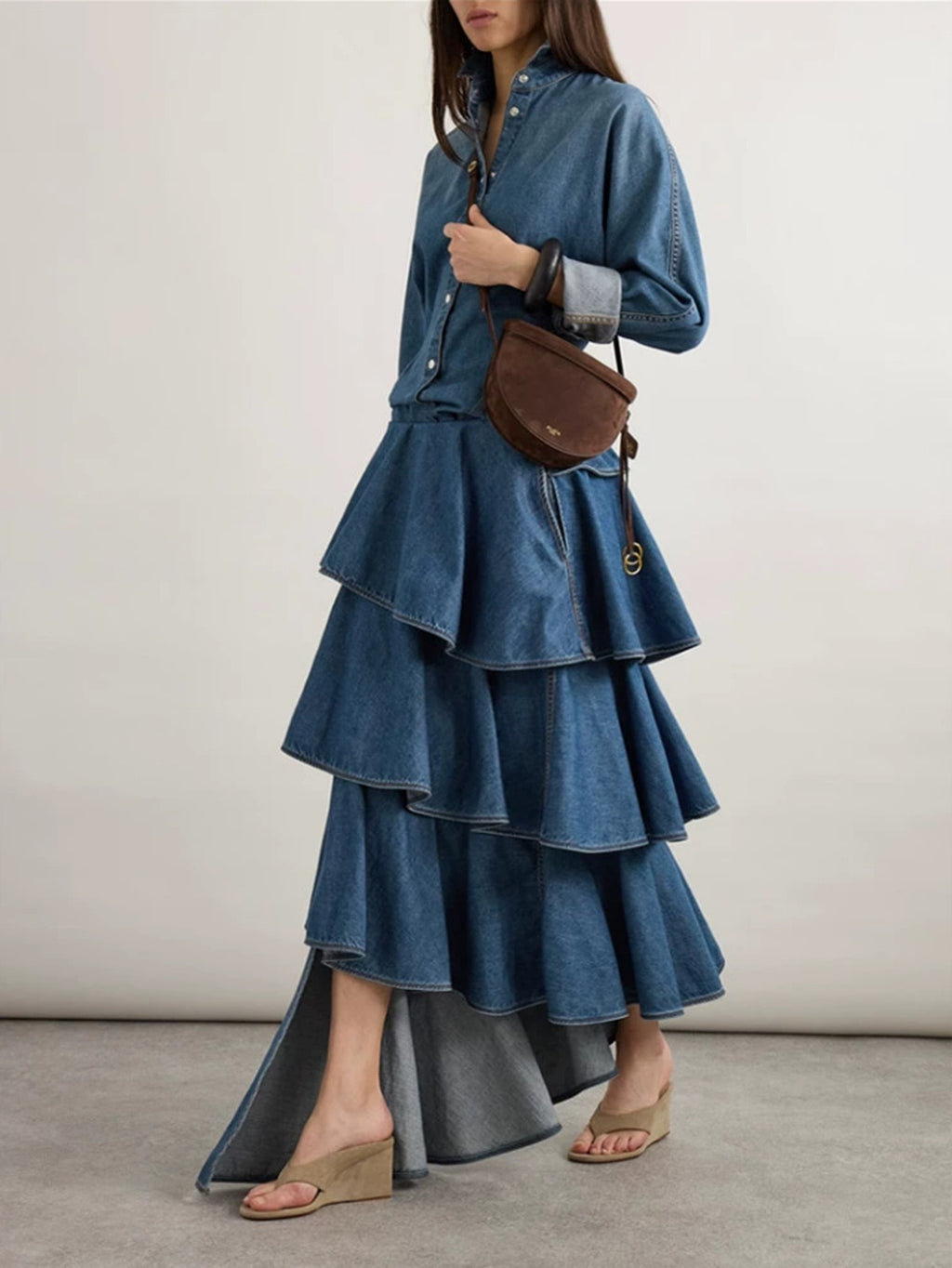 Ruffled tiered denim set