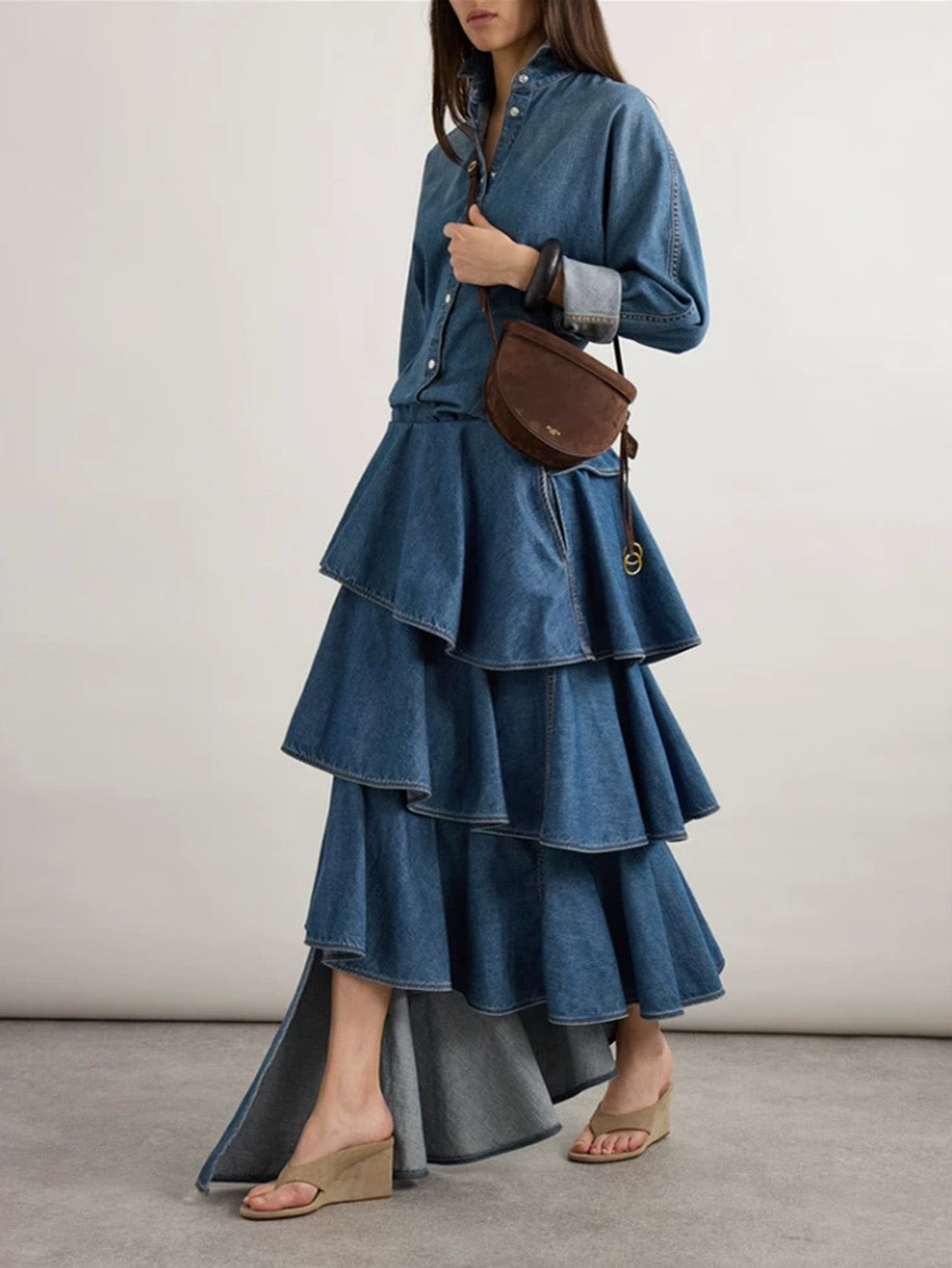 Ruffled tiered denim set