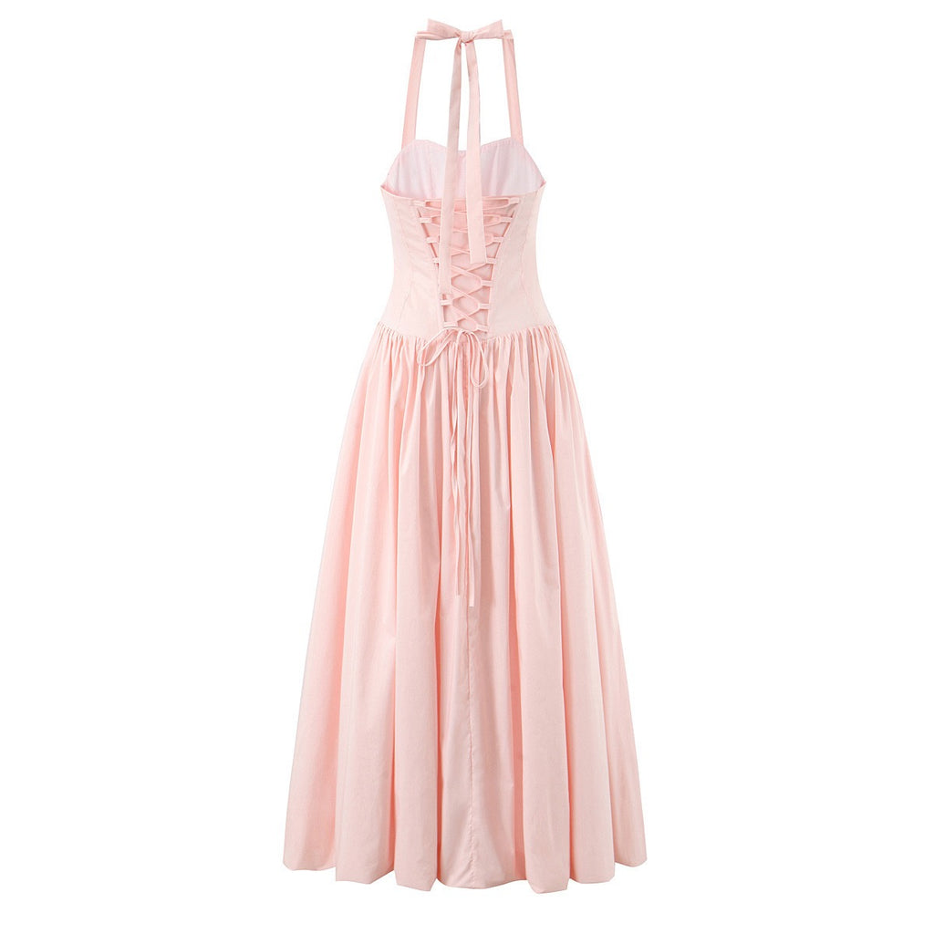 Fishbone French halter neck dress