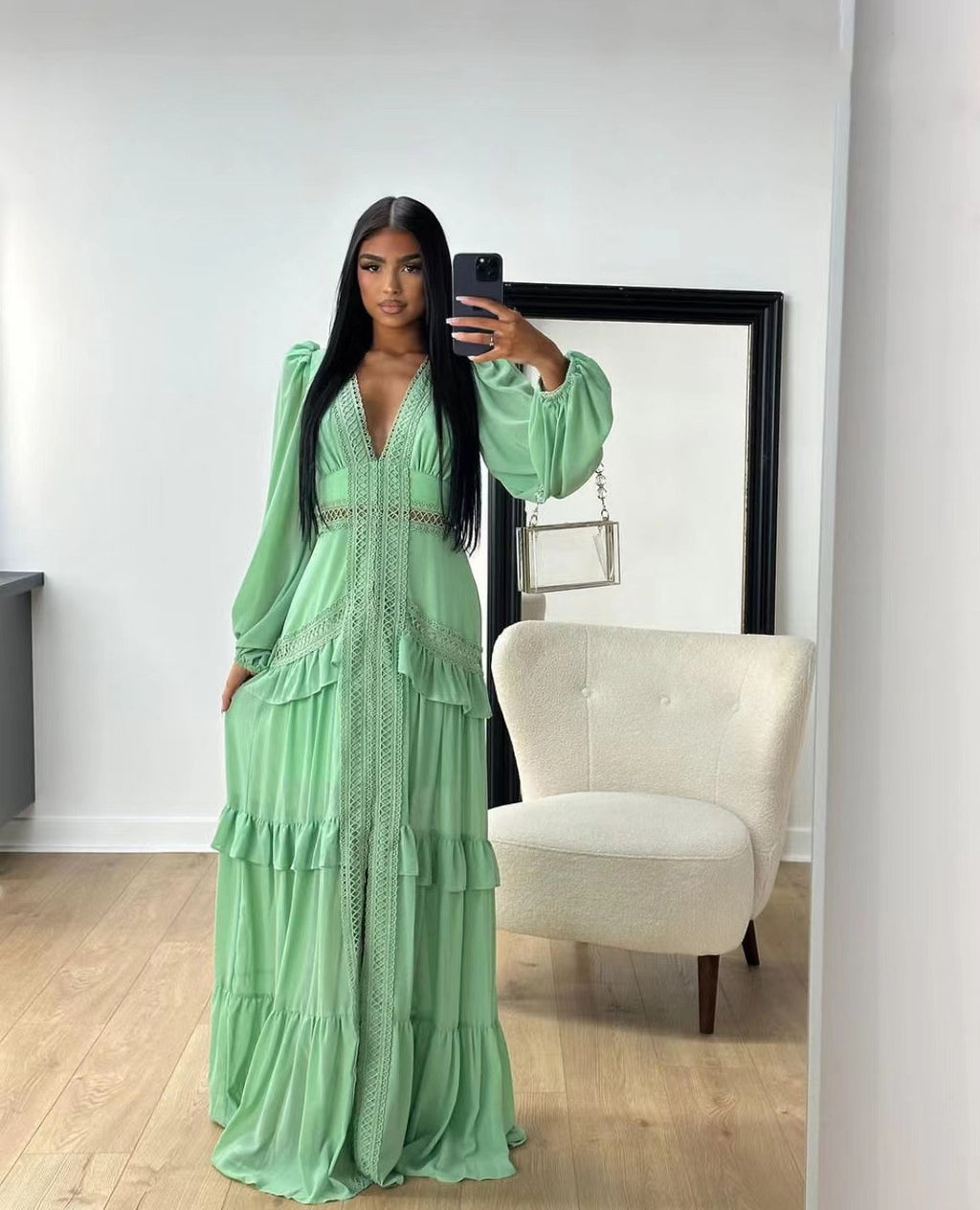 Splicing long sleeves dress