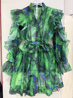 Tie waist flared lantern dress