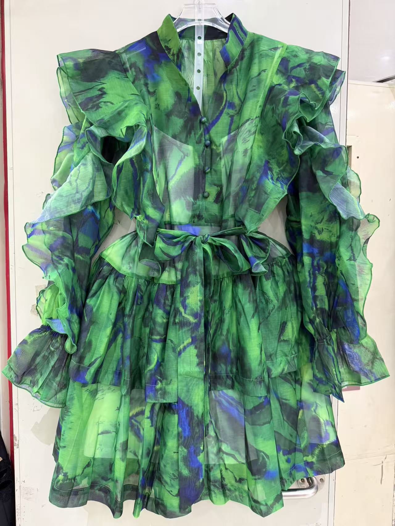 Tie waist flared lantern dress