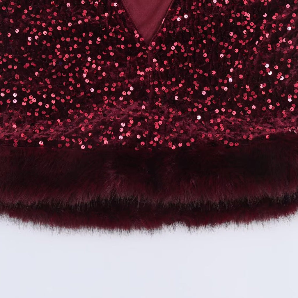 Sequined faux fur suit