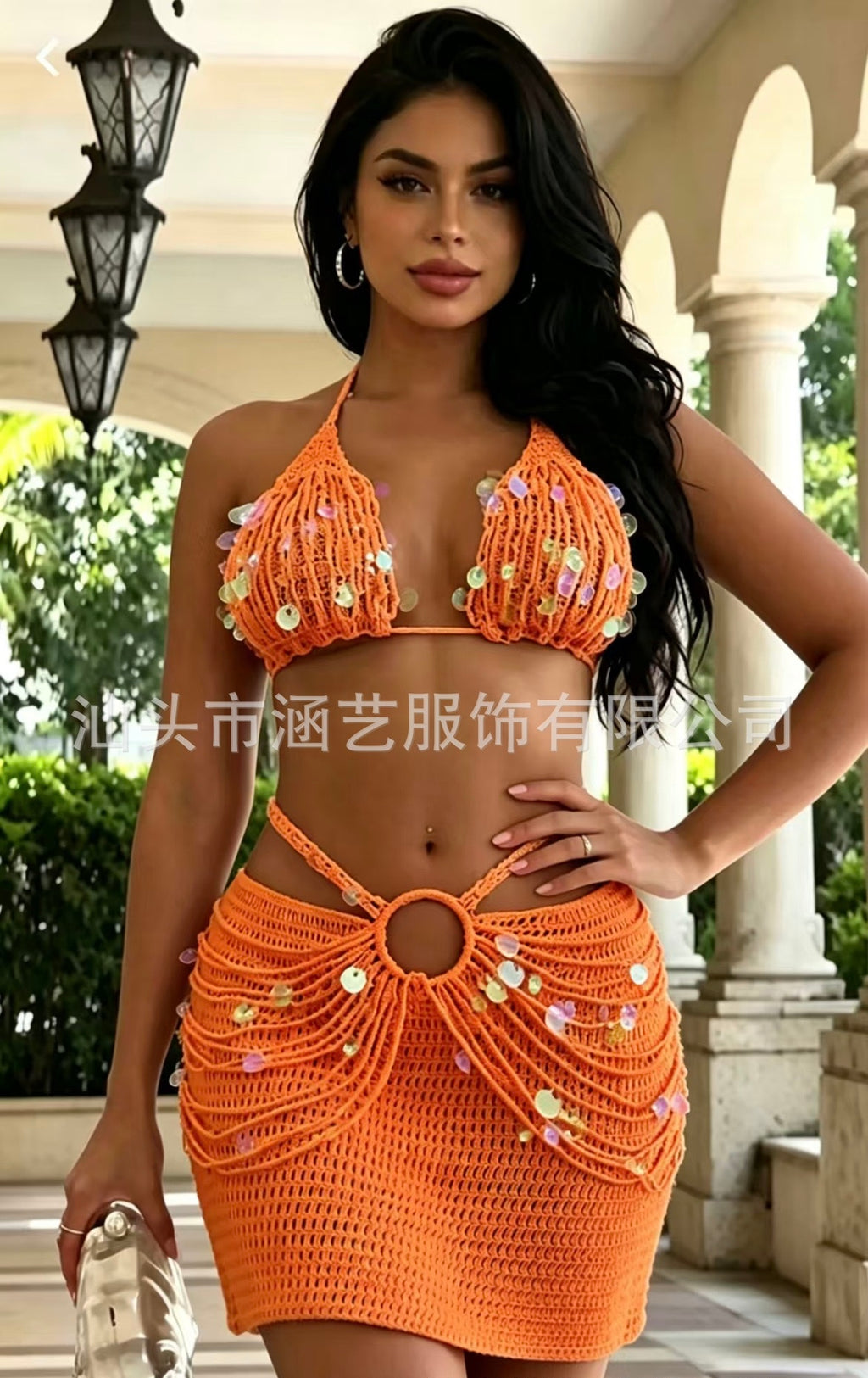 Sequined handmade crochet set