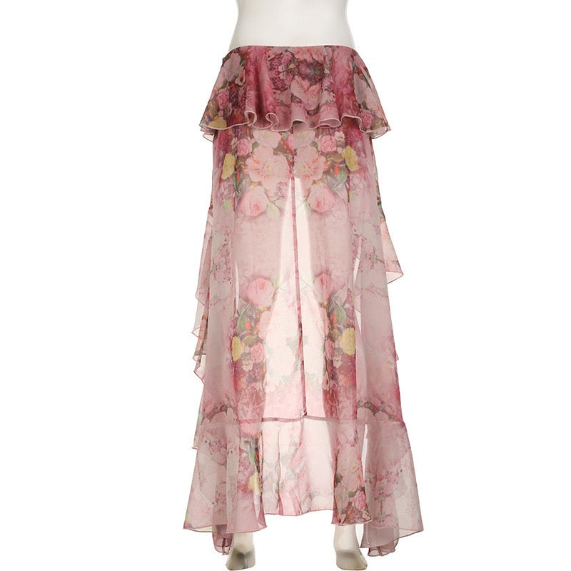 Floral print ruffle skirt
