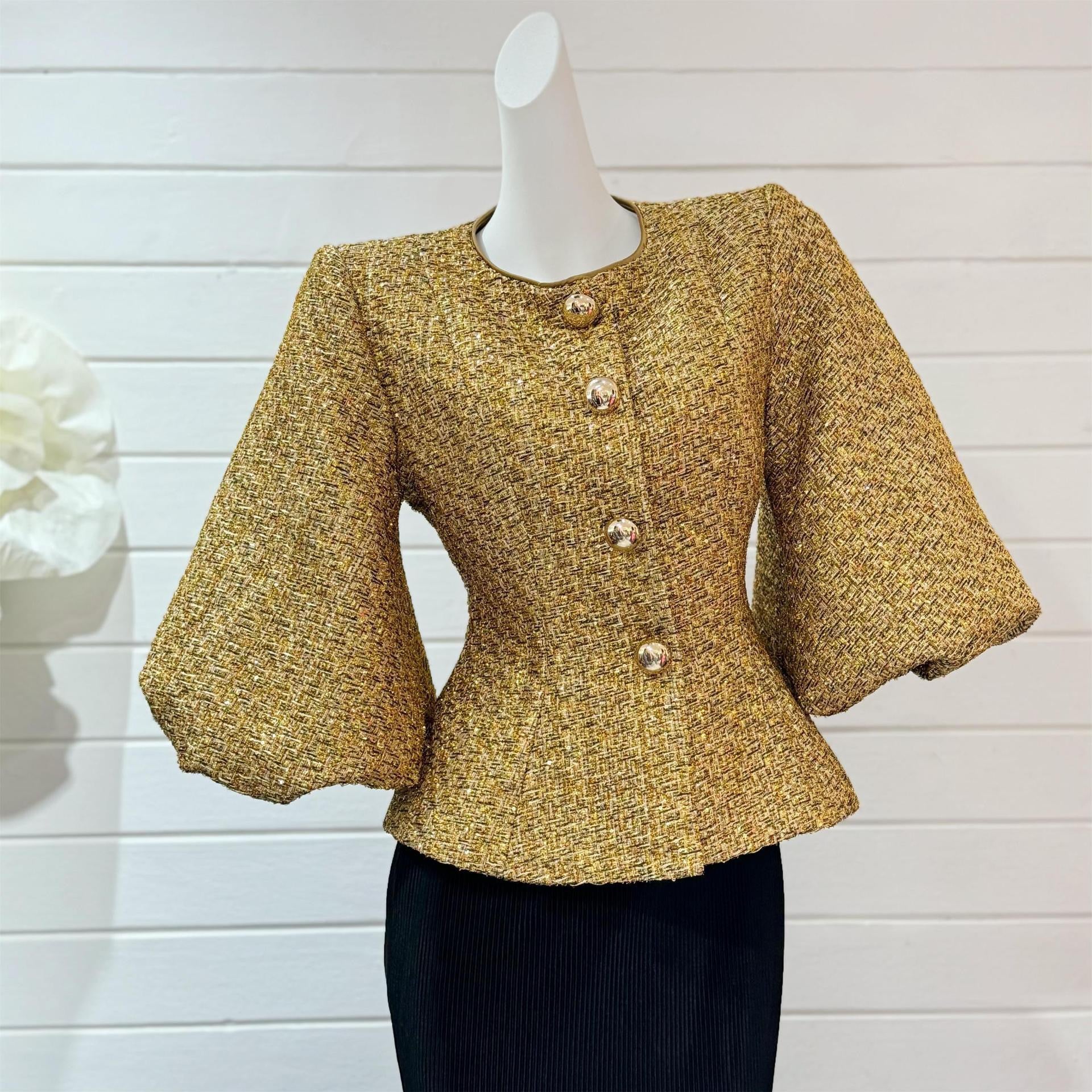 Metallic puff sleeves jacket