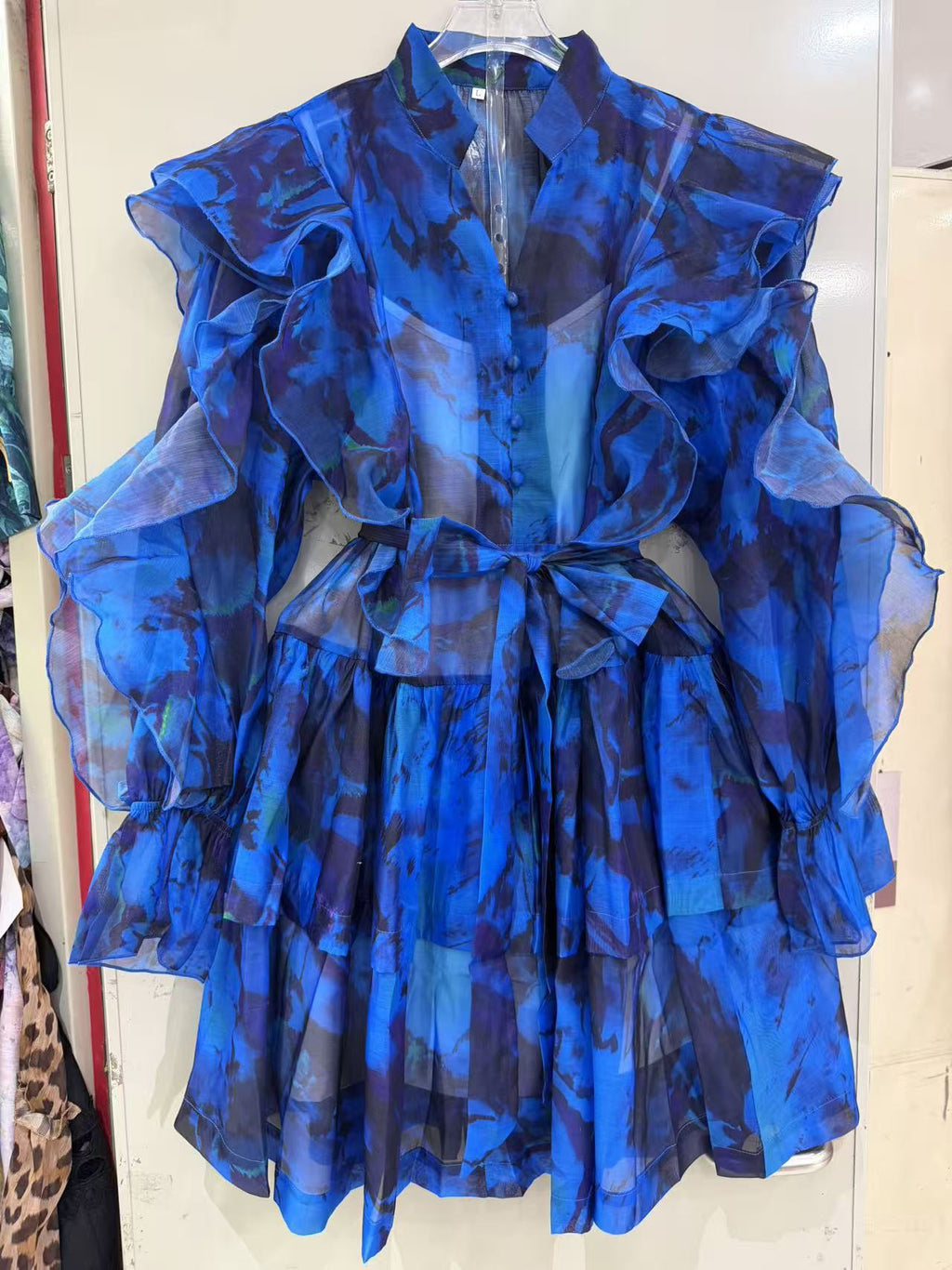 Tie waist flared lantern dress
