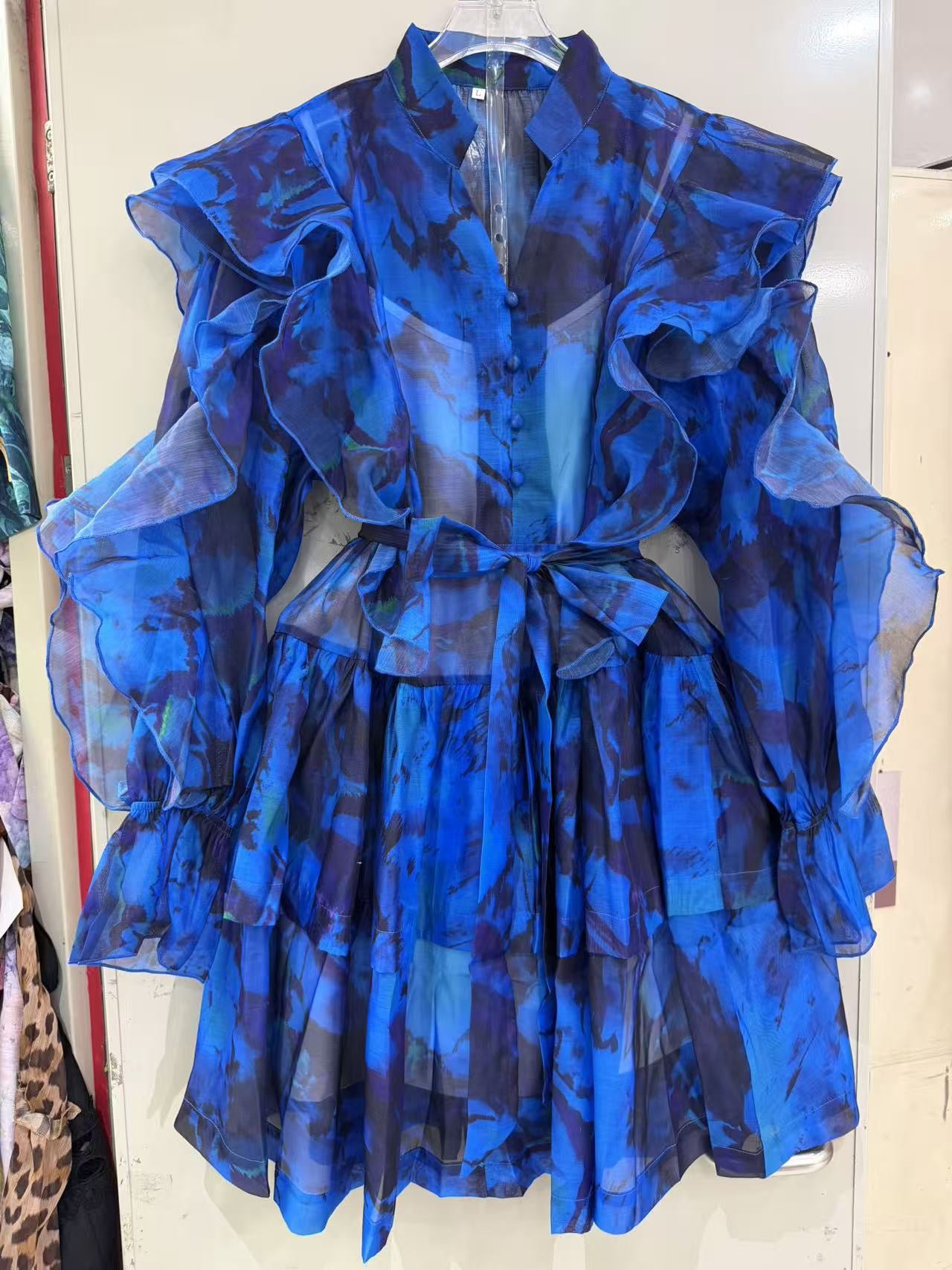Tie waist flared lantern dress