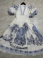 Puff sleeves printed dress