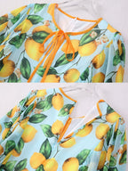 High end lemon print long dress