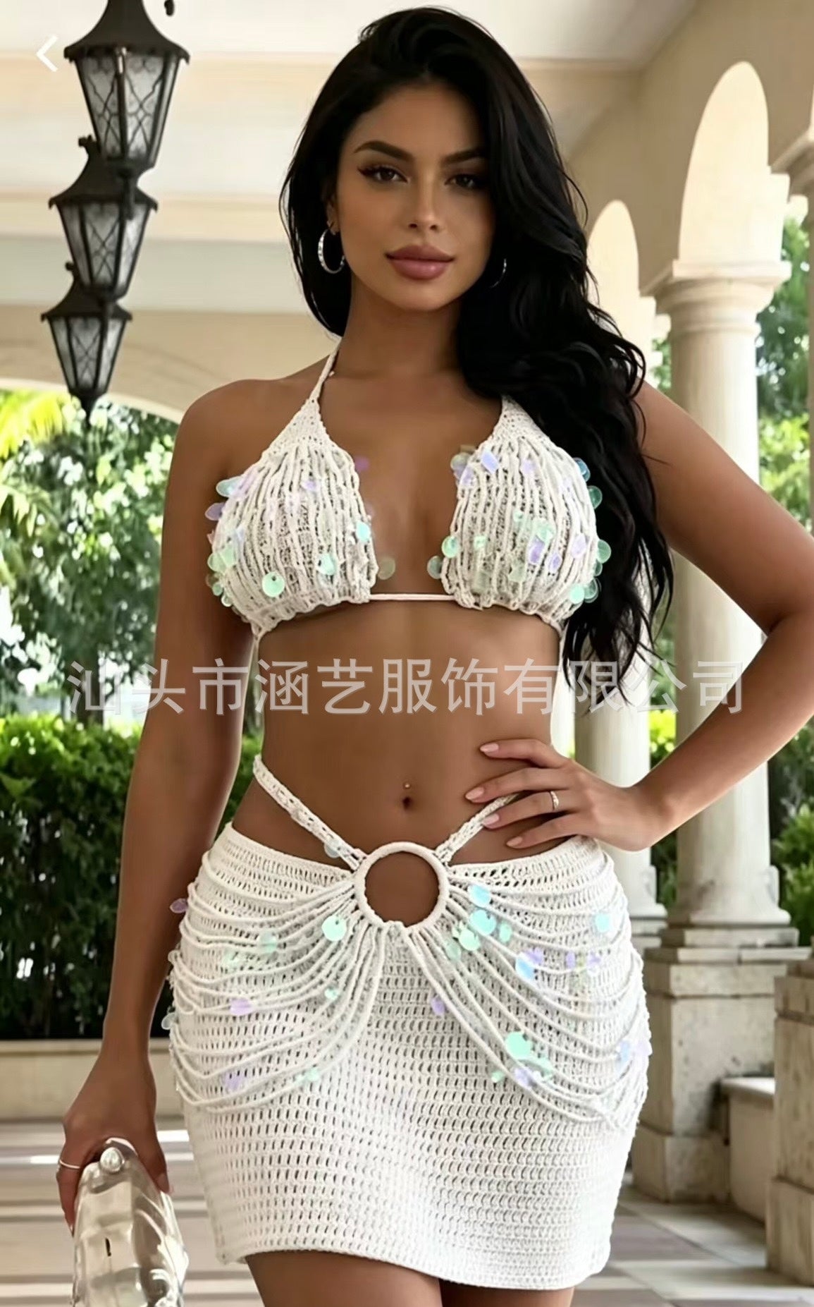 Sequined handmade crochet set