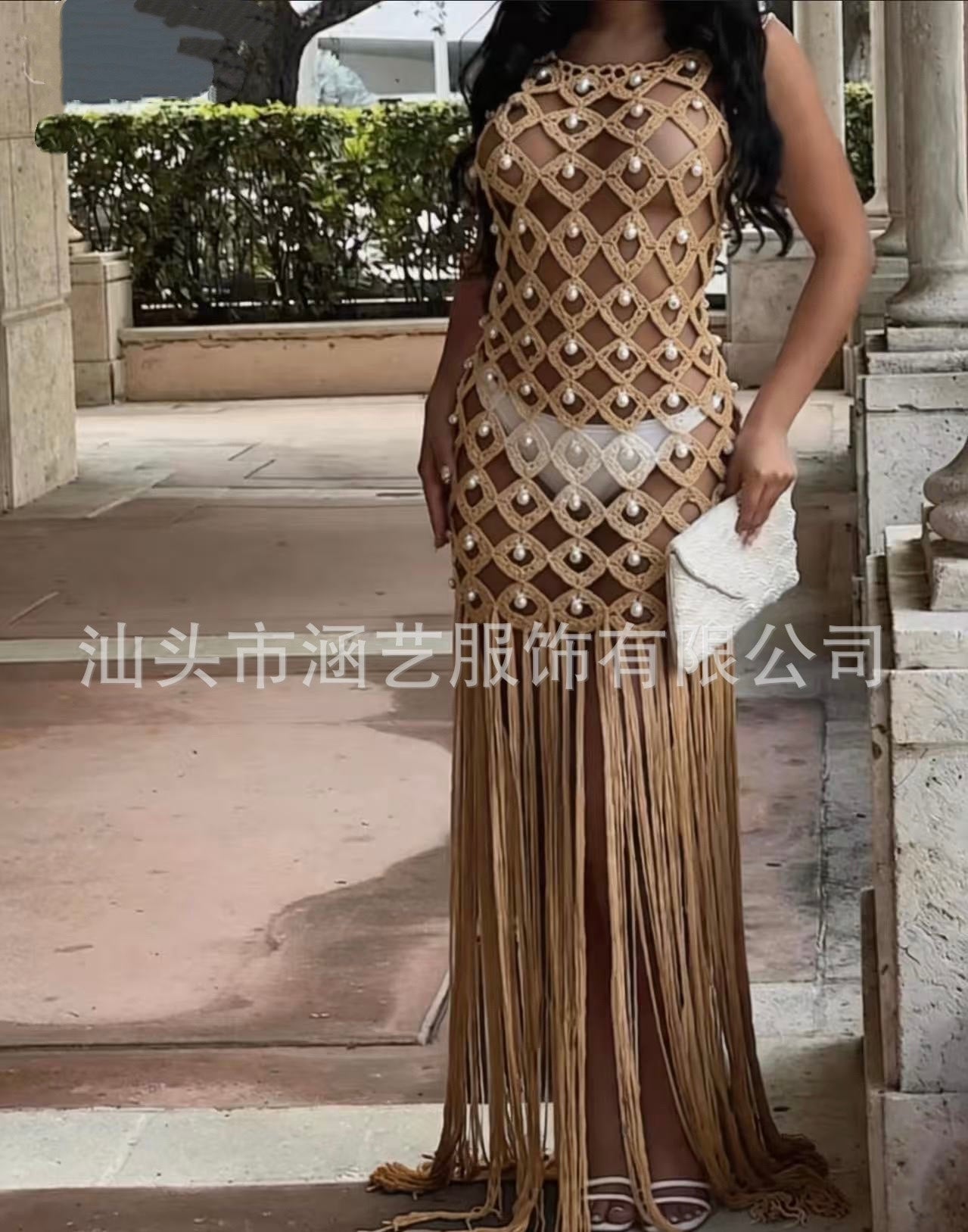 Crochet fringes long coverup