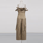 Workwear style off shoulder jumpsuit