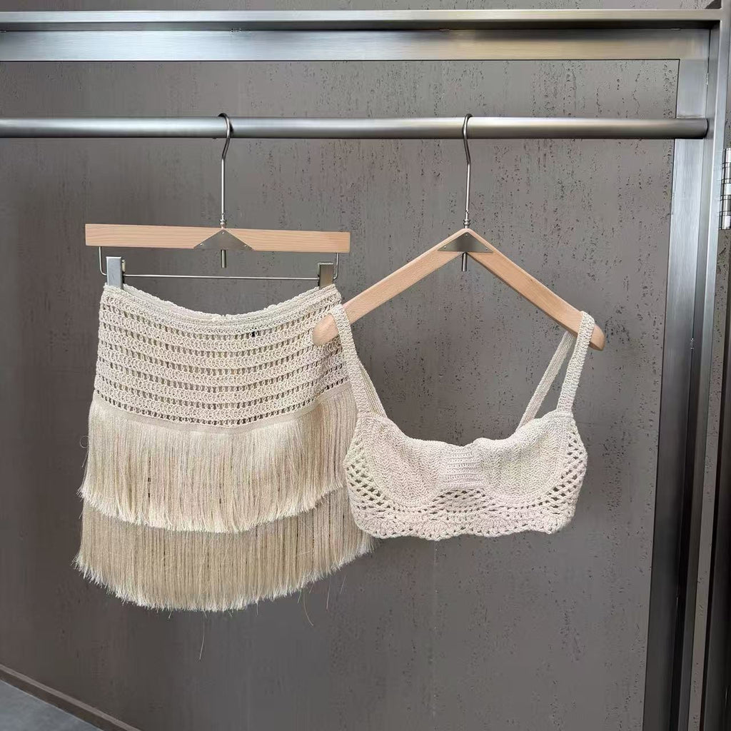 Tassel knitted wrap set
