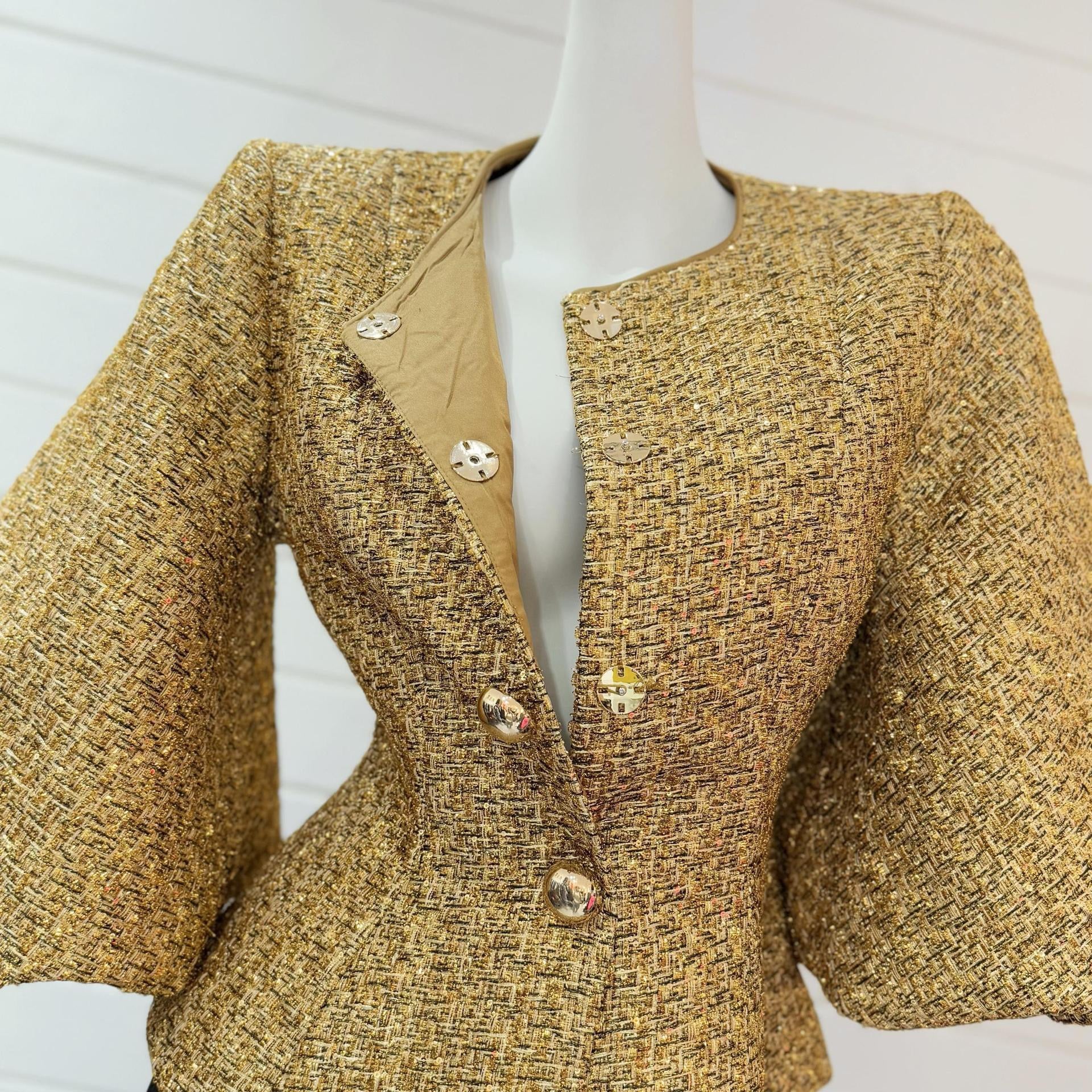 Metallic puff sleeves jacket