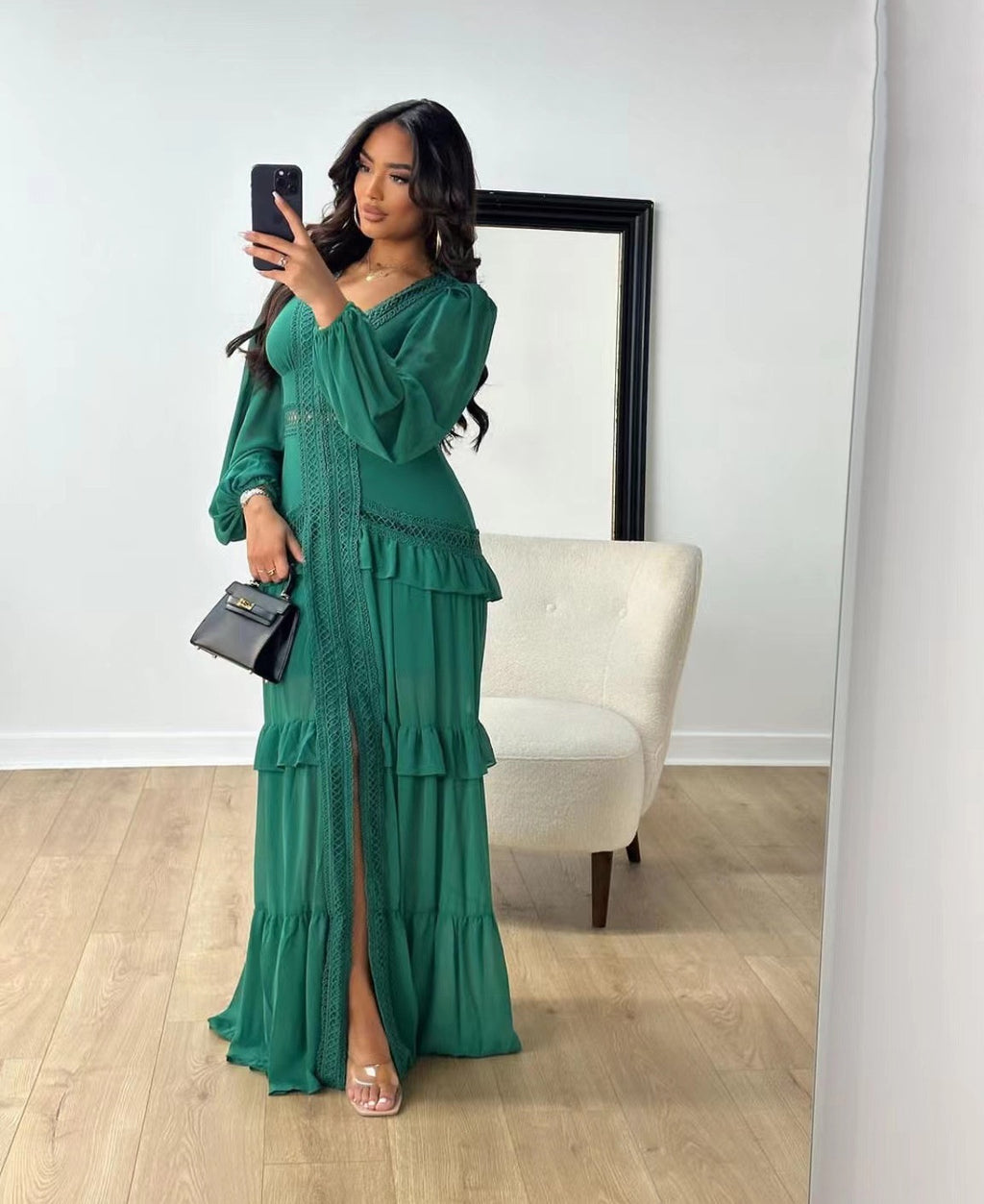 Splicing long sleeves dress