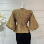 Metallic puff sleeves jacket