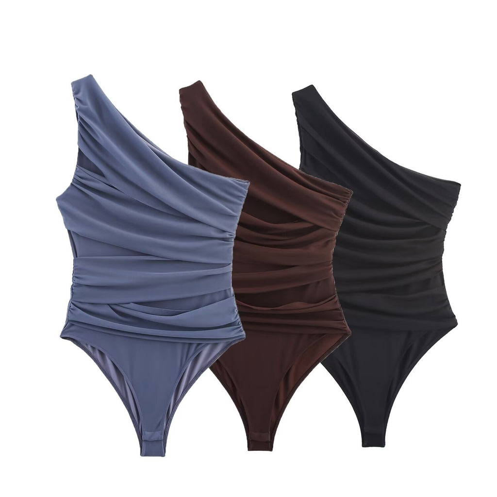 Asymmetrical tulle bodysuit