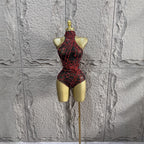 Sexy halterneck casual diamond mesh bodysuit