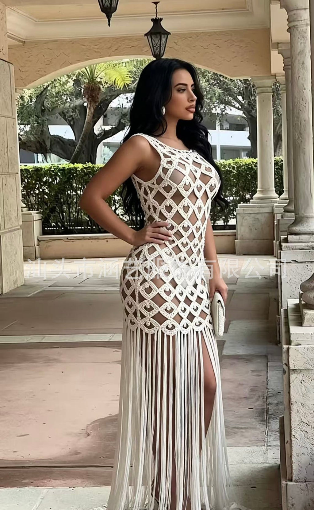 Crochet fringes long coverup