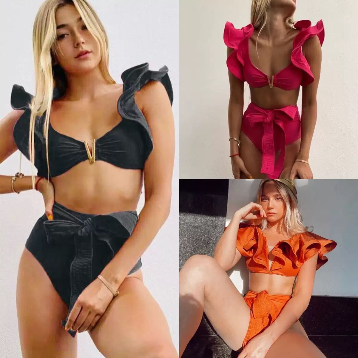 Stitching and ruffled edges bikini