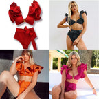 Stitching and ruffled edges bikini